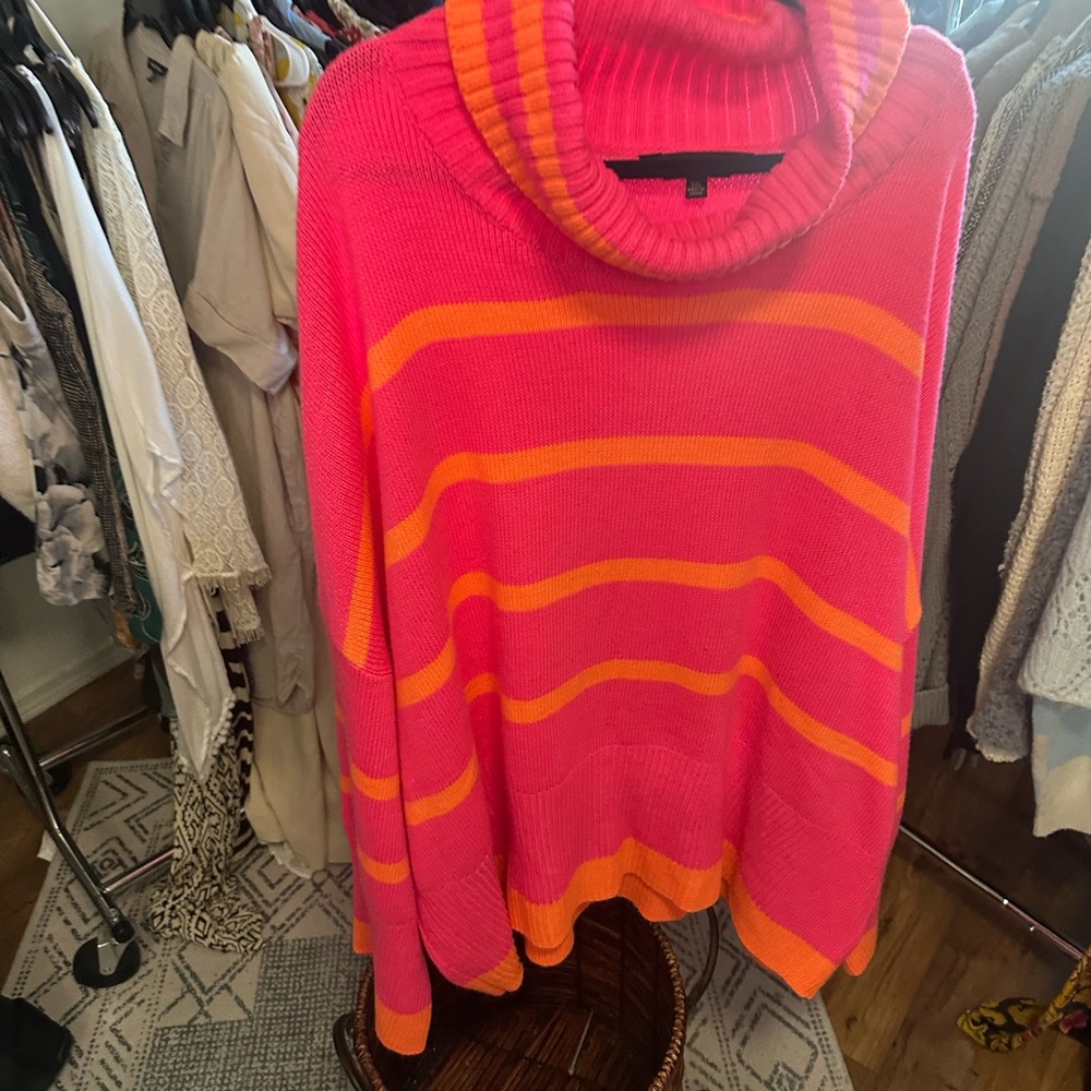 DAVI & DANI Vibrant Pink and Orange Cowl Neck Sweater - Picture 2 of 5